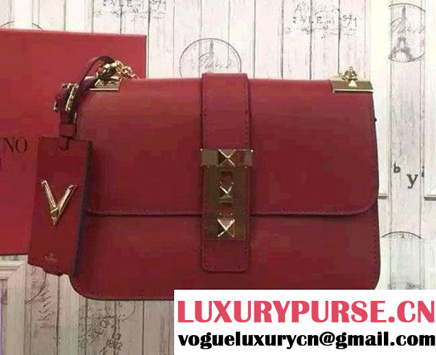 Valentino B-Rockstud Calfskin Chain Shoulder Flap Bag Red 2015