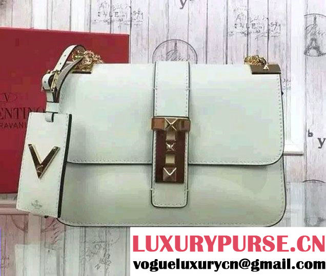 Valentino B-Rockstud Calfskin Chain Shoulder Flap Bag White 2015