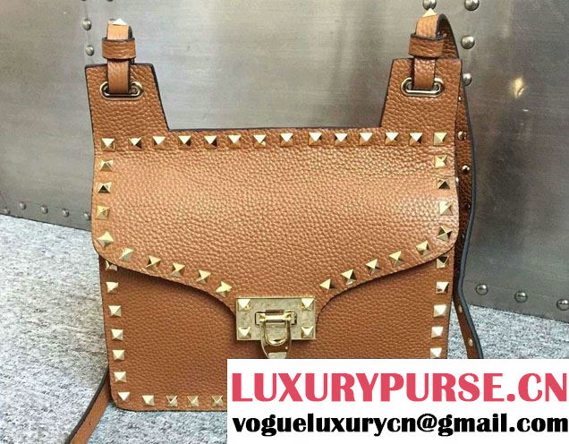 Valentino Grained Leather Rockstud Round Flap Shoulder Bag Oak 2015/2016