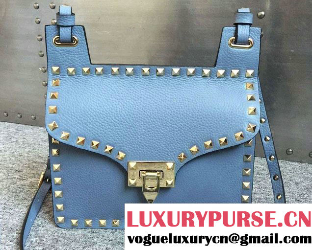 Valentino Grained Leather Rockstud Round Flap Shoulder Bag Sky Blue 2015/2016