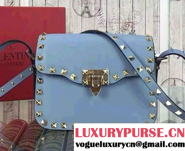 Valentino Rockstud Round Flap Shoulder Small Bag Sky Blue 2015/2016