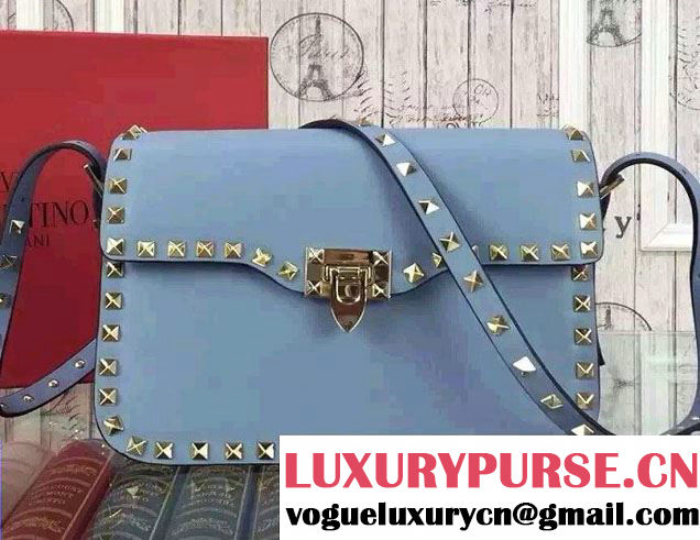 Valentino Rockstud Round Flap Shoulder Large Bag Sky Blue 2015/2016