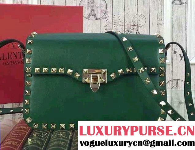 Valentino Rockstud Round Flap Shoulder Large Bag Green 2015/2016