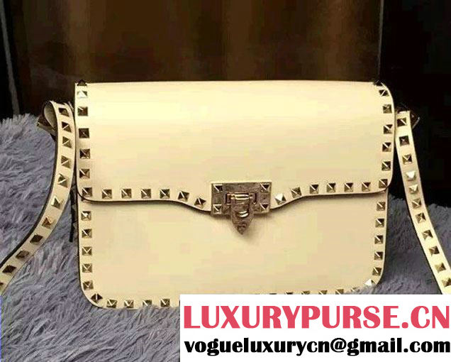 Valentino Rockstud Round Flap Shoulder Large Bag White 2015/2016