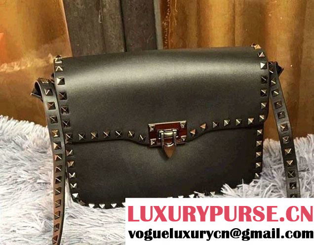 Valentino Rockstud Round Flap Shoulder Large Bag All Black 2015/2016