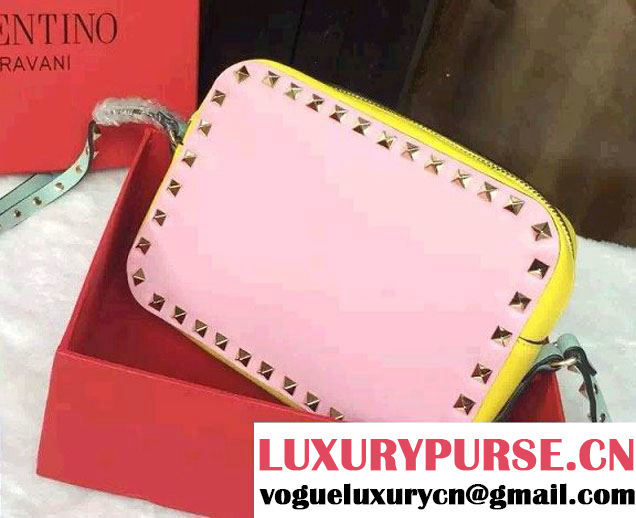 Valentino Rockstud Cross-body Camera Shoulder Bag Pink/Cyan/Yellow