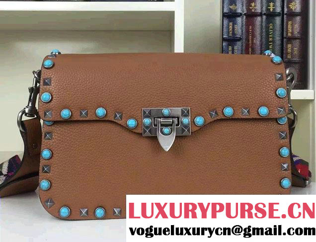 Valentino Silver/Turquoise Rockstud Rolling Cross Body Shoulder Bag Brown 2016