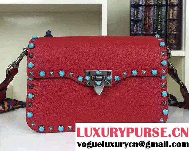 Valentino Silver/Turquoise Rockstud Rolling Cross Body Shoulder Bag Red 2016