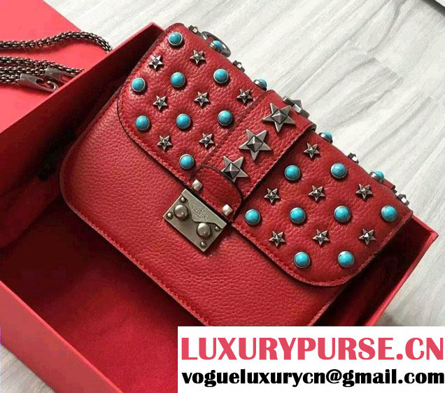 Valentino Starstudded Chain Shoulder Small Bag Red 2016