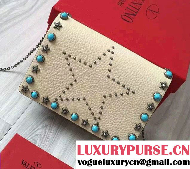 Valentino Starstudded Chain Shoulder Mini Bag Off White 2016