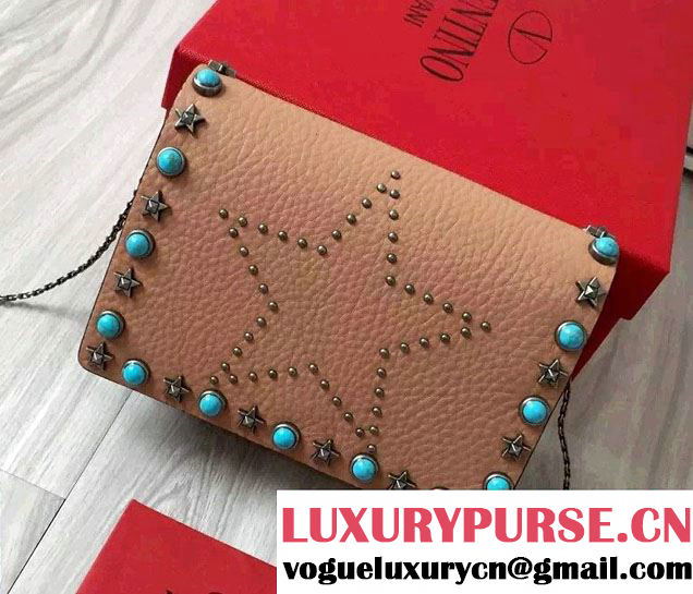 Valentino Starstudded Chain Shoulder Mini Bag Apricot 2016