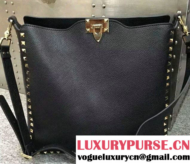 Valentino Grained Leather Rockstud Messenger Shoulder Small Bag Black 2016