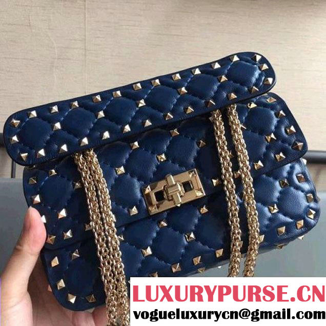 Valentino Garavani Rockstud Spike Small Chain Bag Navy Blue 2017 (JD-7102328 )