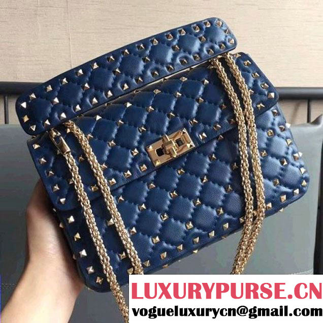 Valentino Garavani Rockstud Spike Medium Chain Bag Navy Blue 2017 (JD-7102321 )