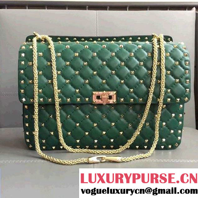 Valentino Rhombus Rockstud Spike Large Chain Shoulder Bag Green 2017 (JD-7102318 )