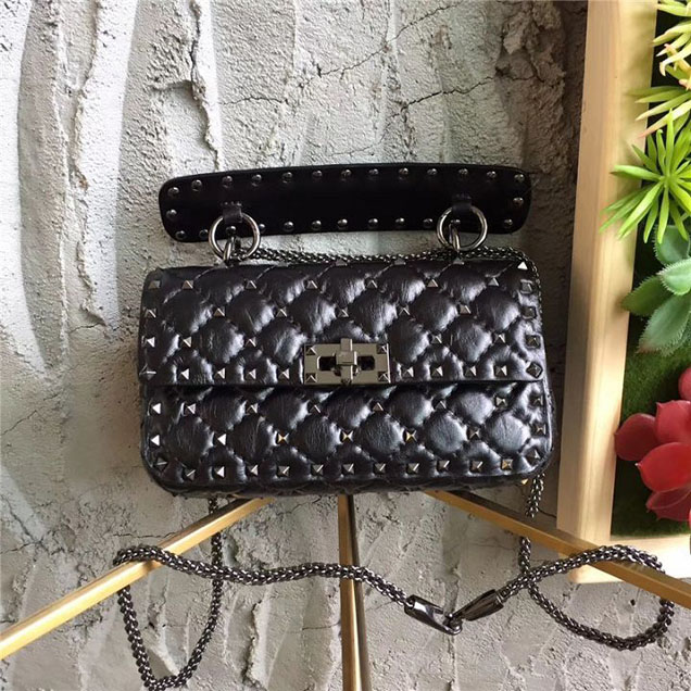 Valentino Garavani Spike Rockstud Small Shoulder 20cm Bag Calfskin Leather Fall Winter 2017 Collection Black