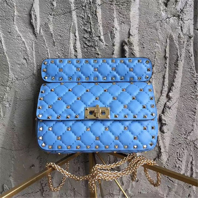 Valentino Garavani Spike Rockstud Small Shoulder 20cm Bag Calfskin Leather Fall Winter 2017 Collection Sky Blue