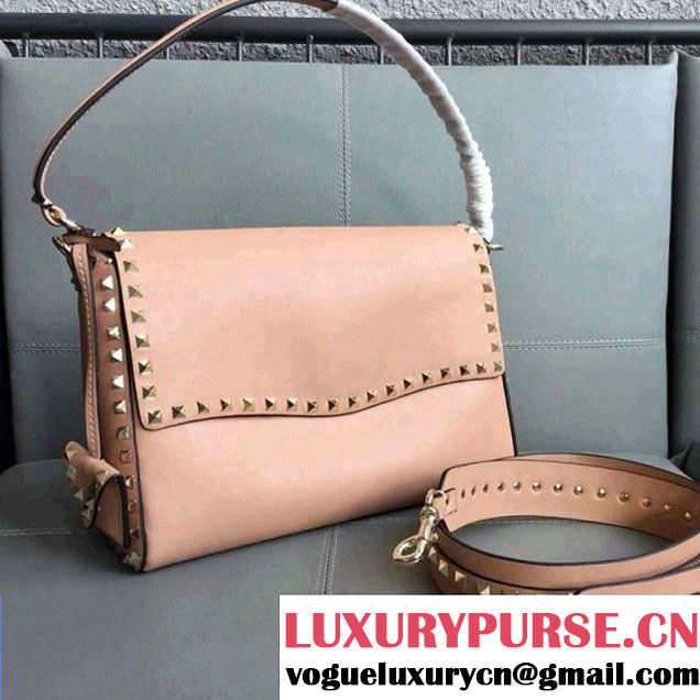 Valentino Calfskin Rockstud Crossbody Handle Bag Nude 2018 (JD-8010601 )