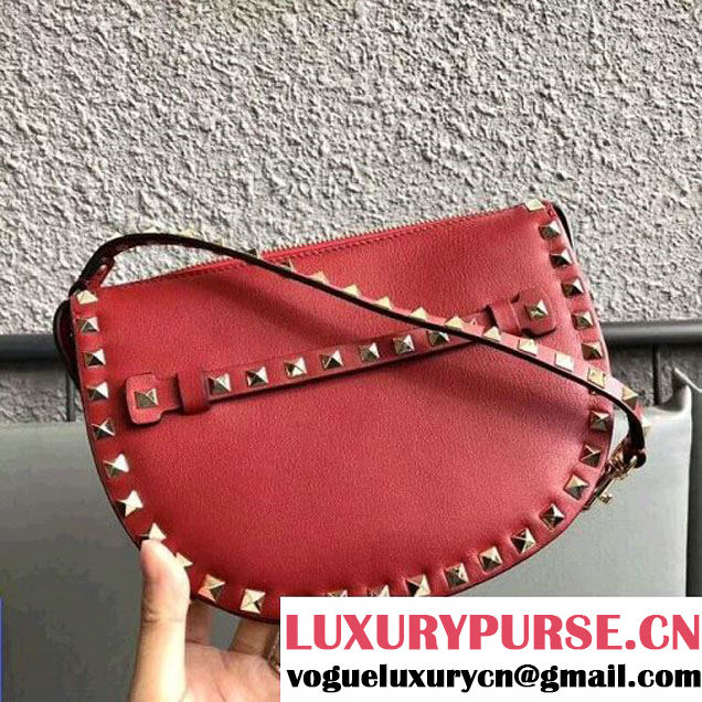 Valentino Rockstud Calfskin Small Shoulder Bag 0874 Red 2017 (JD-8020513 )