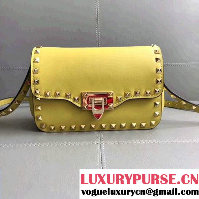 Valentino Calfskin Rockstud Cross Body Bag Yellow (JD-8022613 )