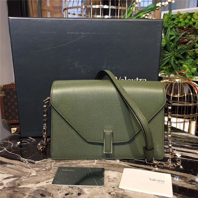 Valextra's Iside Shoulder Bag 22cm Calfskin Leather Fall Winter 2017 Collection Olive Green