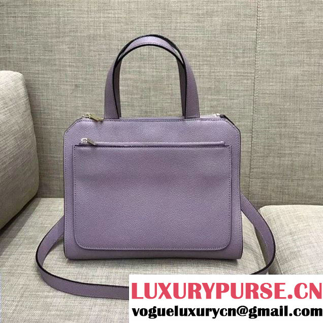 Valextra Passepartout Media Top Handle Bag in Grained Calfskin Lavender 2018 (1A021-7120624 )