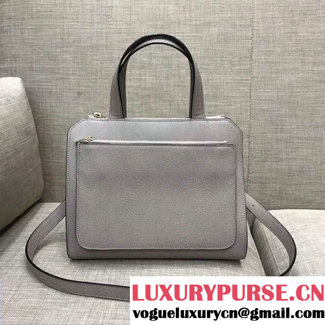 Valextra Passepartout Media Top Handle Bag in Grained Calfskin Light Grey 2018 (1A021-7120629 )