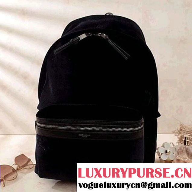 Saint Laurent City Backpack in Velvet and Lambskin 462807 Black (Nana-8030804 )