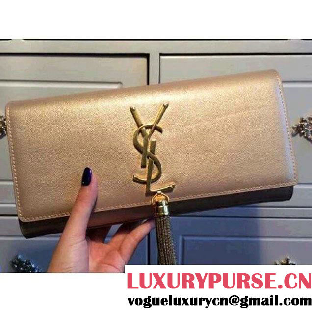 Saint Laurent caviar leather Classic Monogramme Tassel Clutch Bag gold (no chain) (ysl1432 ) (ysl1432 )