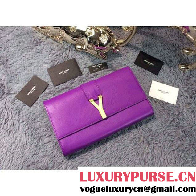 Saint Laurent Classic Y Clutch in Violet Leather (JD-030932 )