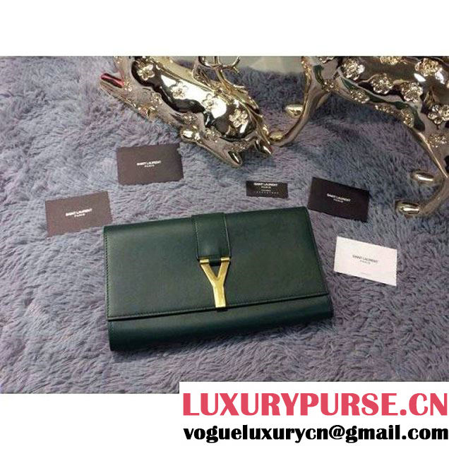 Saint Laurent Classic Y Clutch in Dark Green Leather (JD-0309036 )