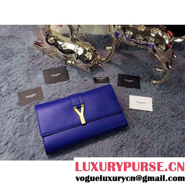 Saint Laurent Classic Y Clutch in Royal Blue Leather (JD-030938 )