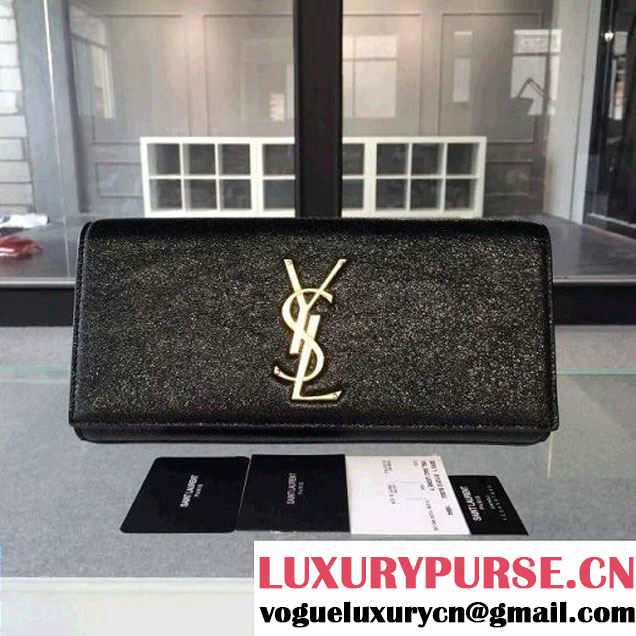 Saint Laurent Classic Monogram Clutch 326079 in Cracks Calfskin Leather Black (1a061-092639 )