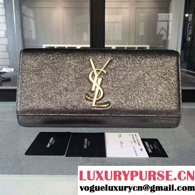 Saint Laurent Classic Monogram Clutch 326079 in Cracks Calfskin Leather Silver-Black (1a061-092642 )