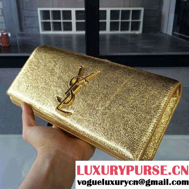 Saint Laurent Classic Monogram Clutch 326079 in Cracks Calfskin Leather Gold (1a061-092643 )