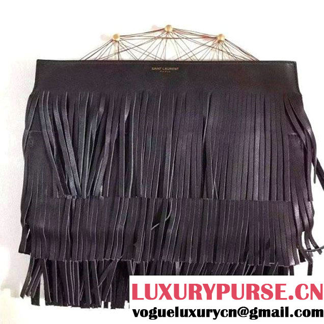 Saint Laurent 348385 Emmanuelle Fringed Pouch Black (1A130-110327 )