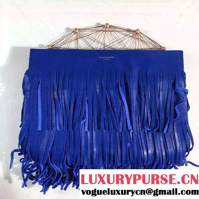 Saint Laurent 348385 Emmanuelle Fringed Pouch Royal Blue (1A130-110328 )