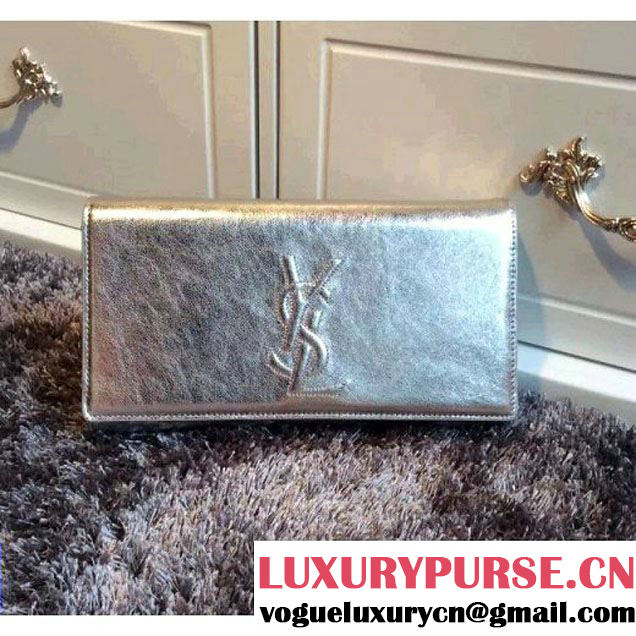 Saint Laurent Embossed Monogram Clutch 326079 in Crack Calfskin Leather Silver (1a061-100538 )