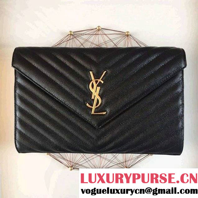 Saint Laurent Flap Front Clutch in Caviar Calfskin Black(GHW) (1a061-6071134 )