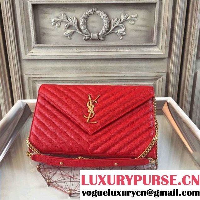 Saint Laurent Flap Front Clutch in Caviar Calfskin Red (GHW) (1a061-6071136 )