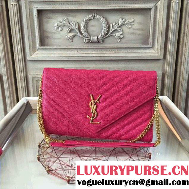 Saint Laurent Flap Front Clutch in Caviar Calfskin Rosy (GHW) (1a061-6071137 )