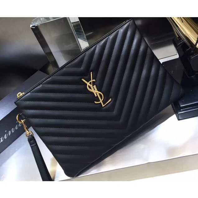 Saint Laurent Monogram Tablet Large Pouch Clutch Bag 413444 Black 2018