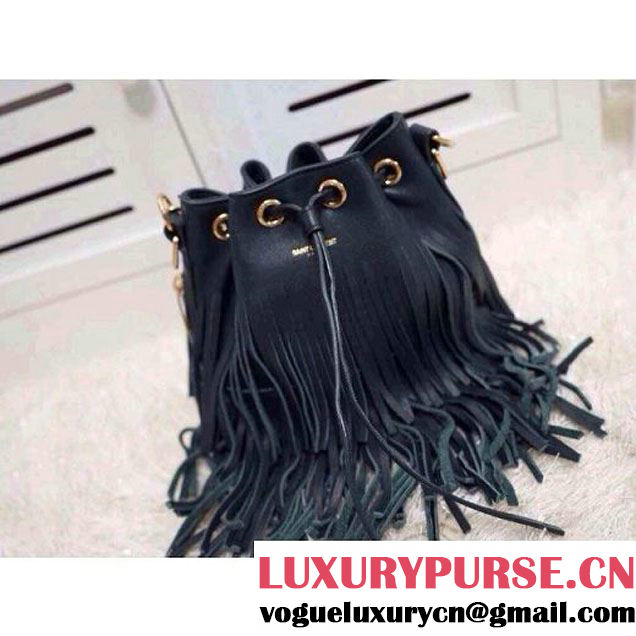 Saint Laurent navy blue Suede Leather Emmanuelle Bucket Bag (YSL6874 ) (YSL6874 )