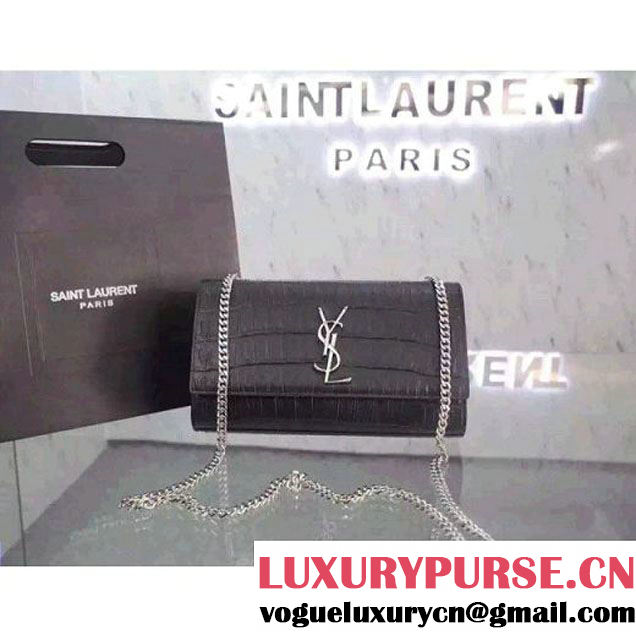 Saint Laurent 354021 Classic Medium Monogram Satchel in Black Crocodile Embossed Leather (JD-052154 )