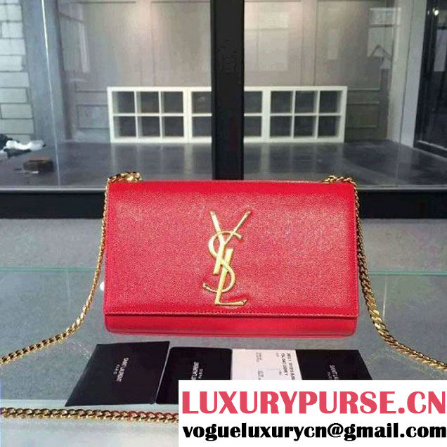 Saint Laurent Classic 22cm Monogram Satchel In Red Shiny Grain De Pouder Textured Leather (1A061-061107 )