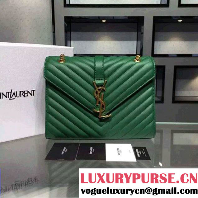 Saint Laurent Classic Medium Monogram Satchel In Green Leather (1A061-061713 )