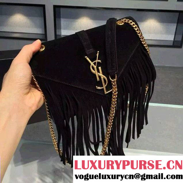 Saint Laurent Classic Small Monogram Fringed In Black Suede 2015 (1A061-061720 )