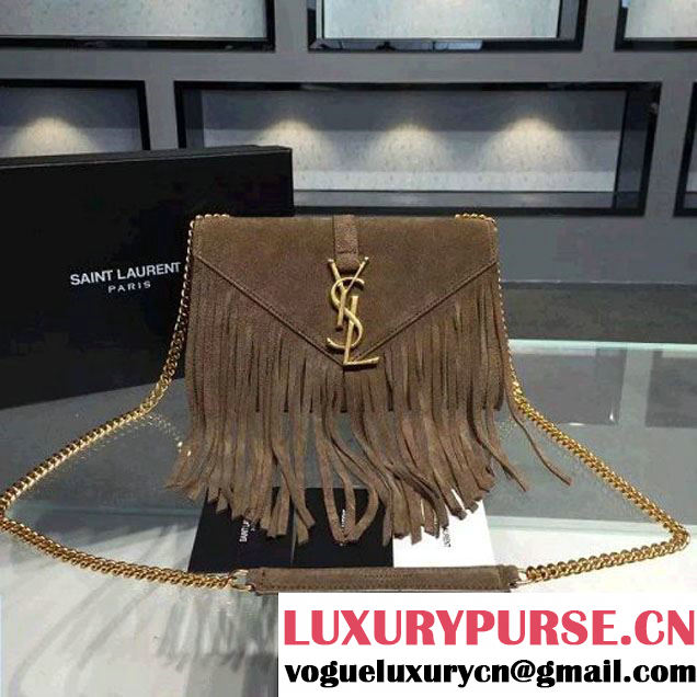 Saint Laurent Classic Small Monogram Fringed In Brown Suede 2015 (1A061-061721 )