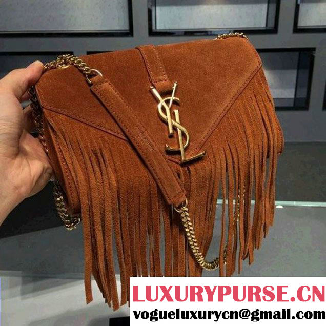 Saint Laurent Classic Small Monogram Fringed In Oak Suede 2015 (1A061-061724 )