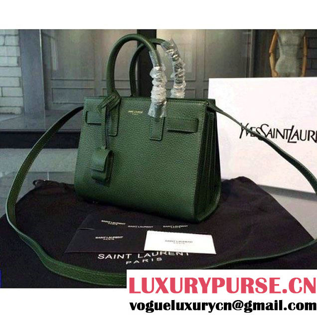 Saint Laurent Classic Nano SAC DE JOUR Bag in Dark Green Grained Leather (1b043-031215 )